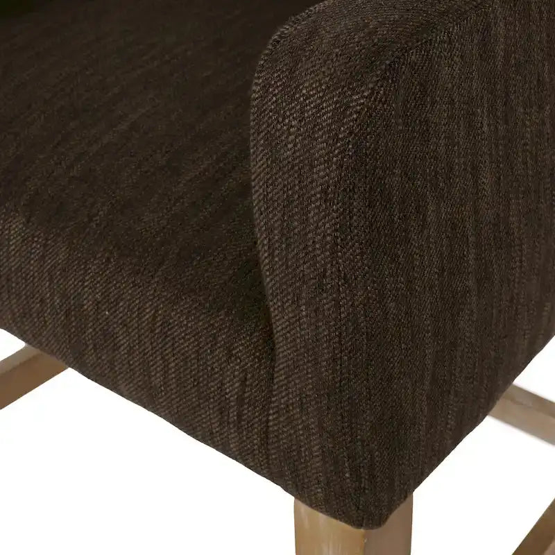 Tabouret de comptoir avec accoudoirs, revêtu de tissu et doté d'une structure en bois d'hévéa, marron
