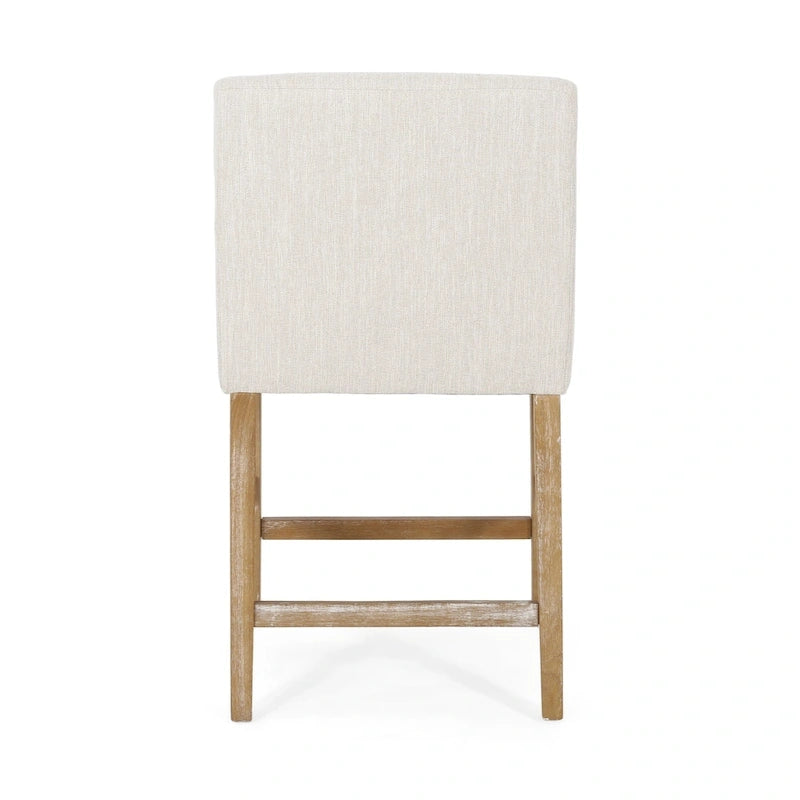 Tabouret de comptoir avec accoudoirs, revêtu de tissu et doté d'une structure en bois d'hévéa, marron