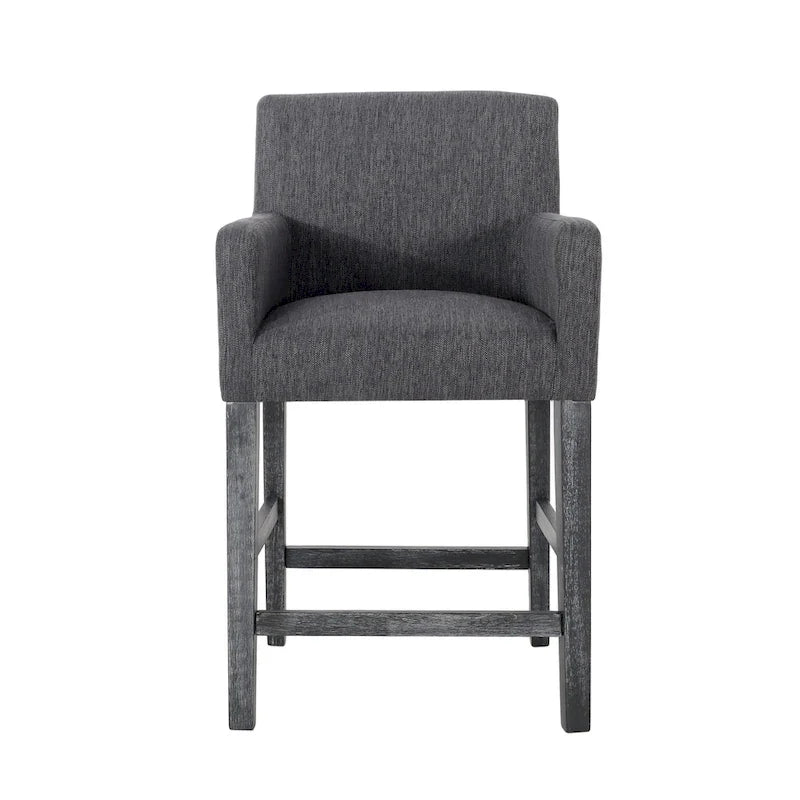 Tabouret de comptoir avec accoudoirs, revêtu de tissu et doté d'une structure en bois d'hévéa, marron