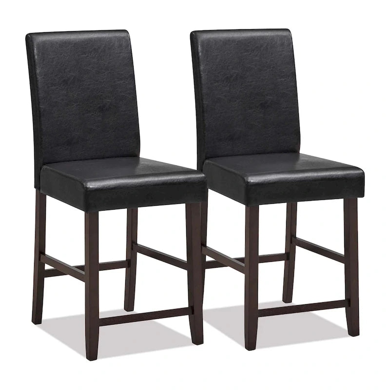Tabouret de bar en bois avec revêtement en similicuir PU noir, dossier et repose-pieds