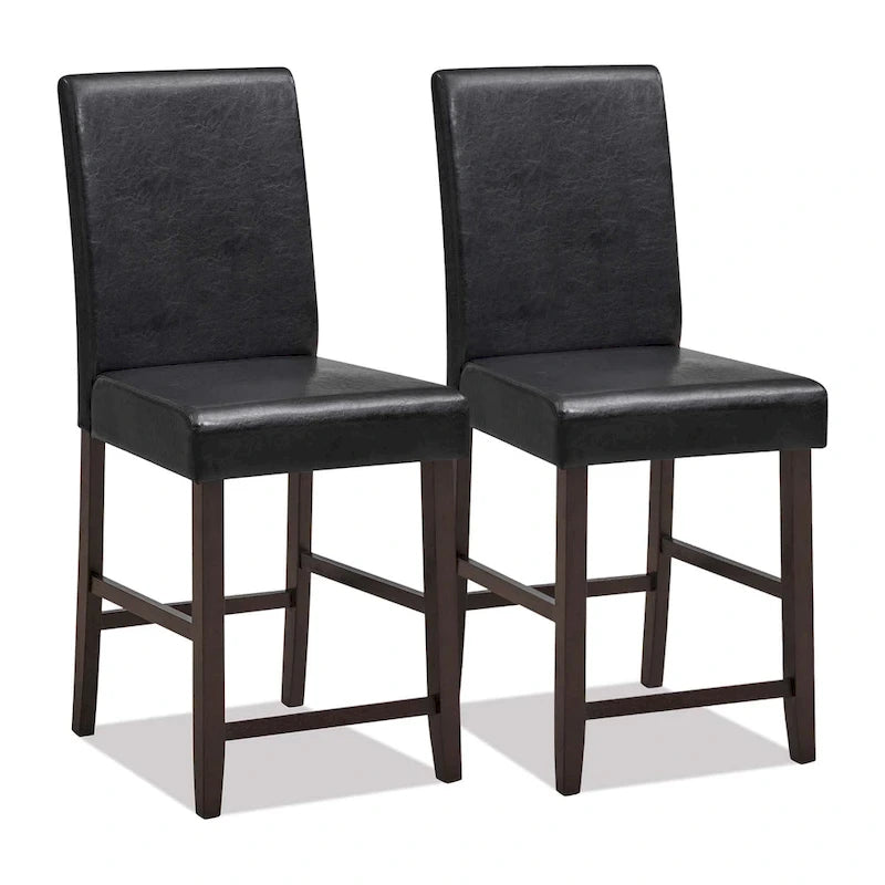 Tabouret de bar en bois avec revêtement en similicuir PU noir, dossier et repose-pieds