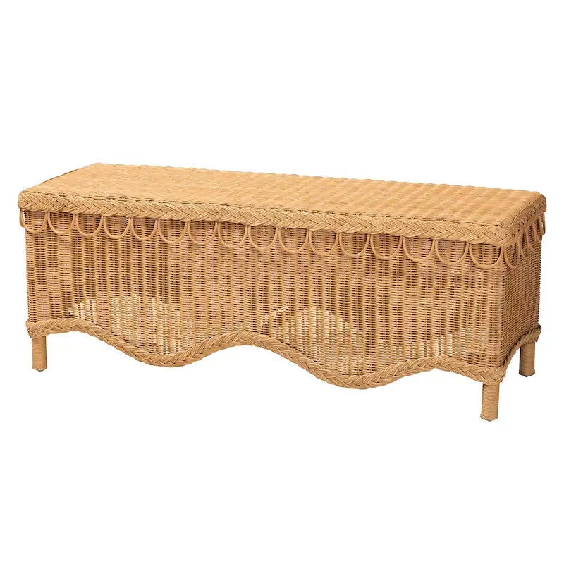 Banc d'appoint en rotin miel de Bohème tressé bord festonné Naturel clair