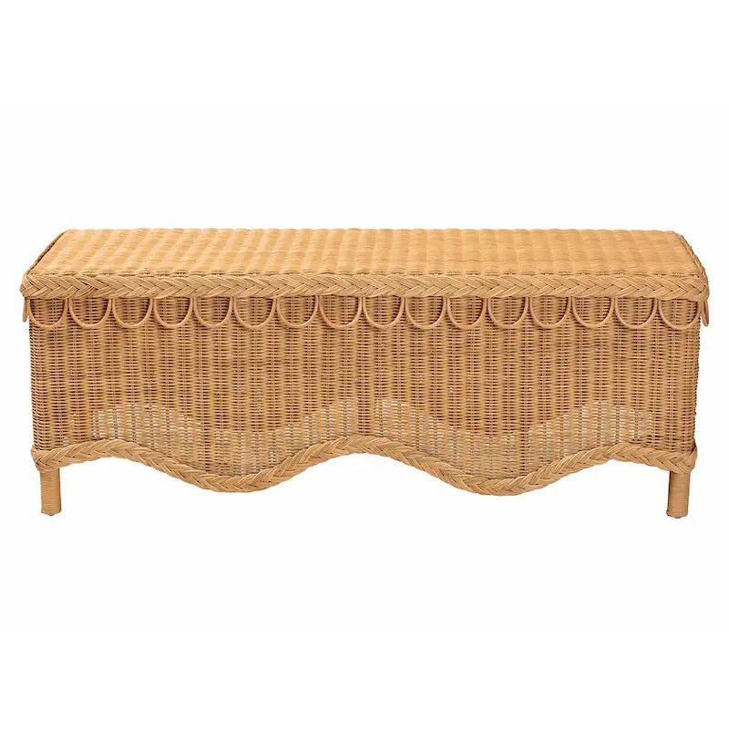 Banc d'appoint en rotin miel de Bohème tressé bord festonné Naturel clair