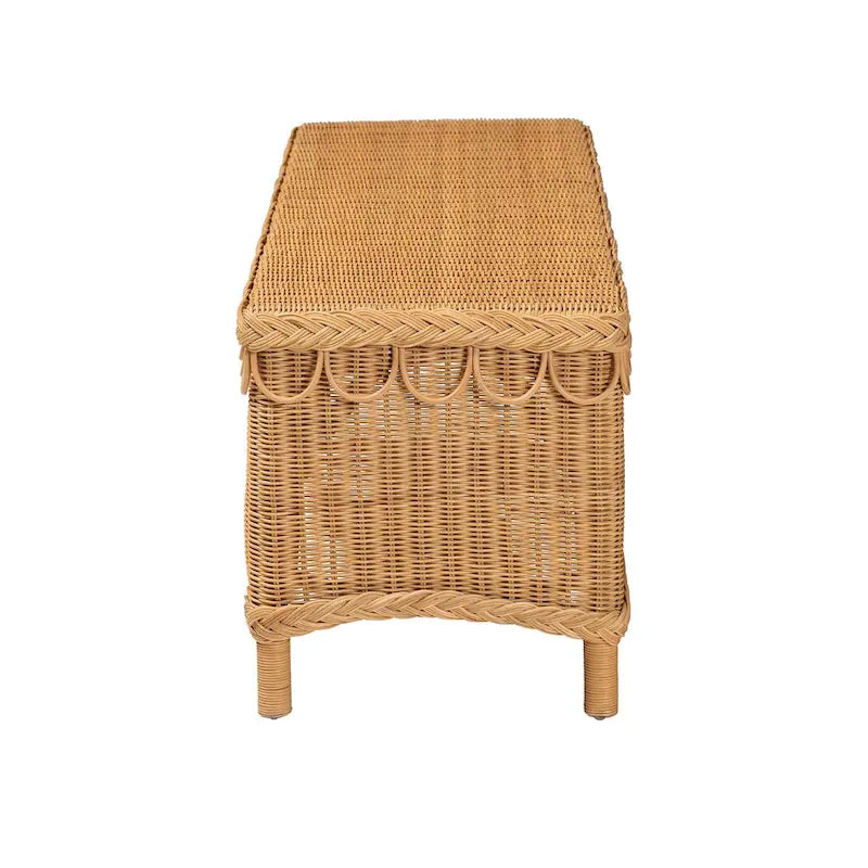 Banc d'appoint en rotin miel de Bohème tressé bord festonné Naturel clair