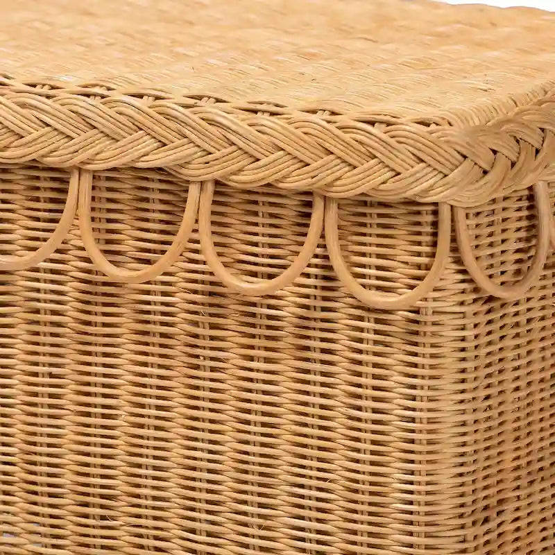 Banc d'appoint en rotin miel de Bohème tressé bord festonné Naturel clair