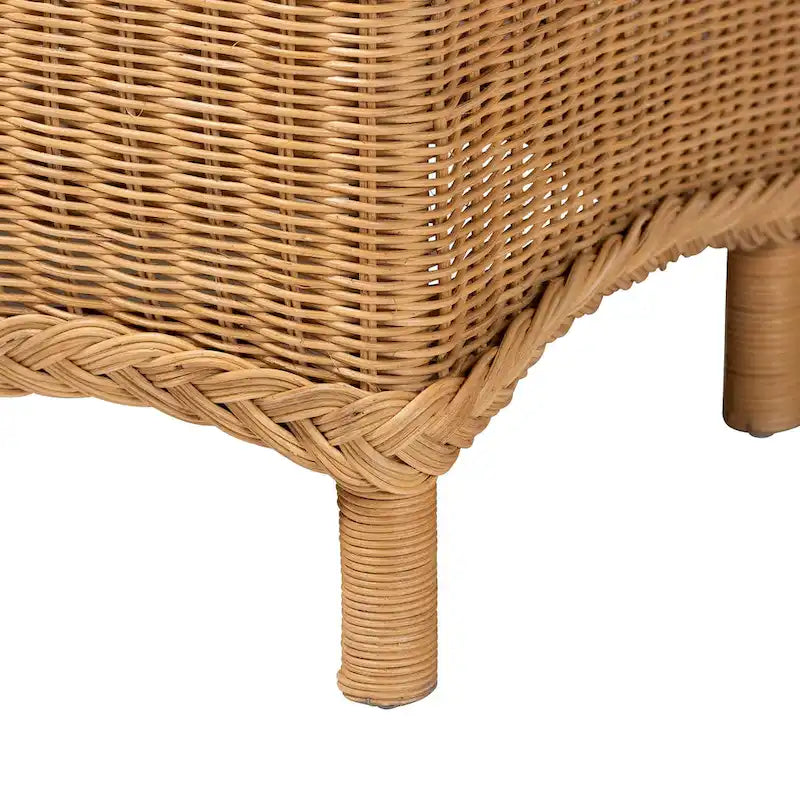 Banc d'appoint en rotin miel de Bohème tressé bord festonné Naturel clair