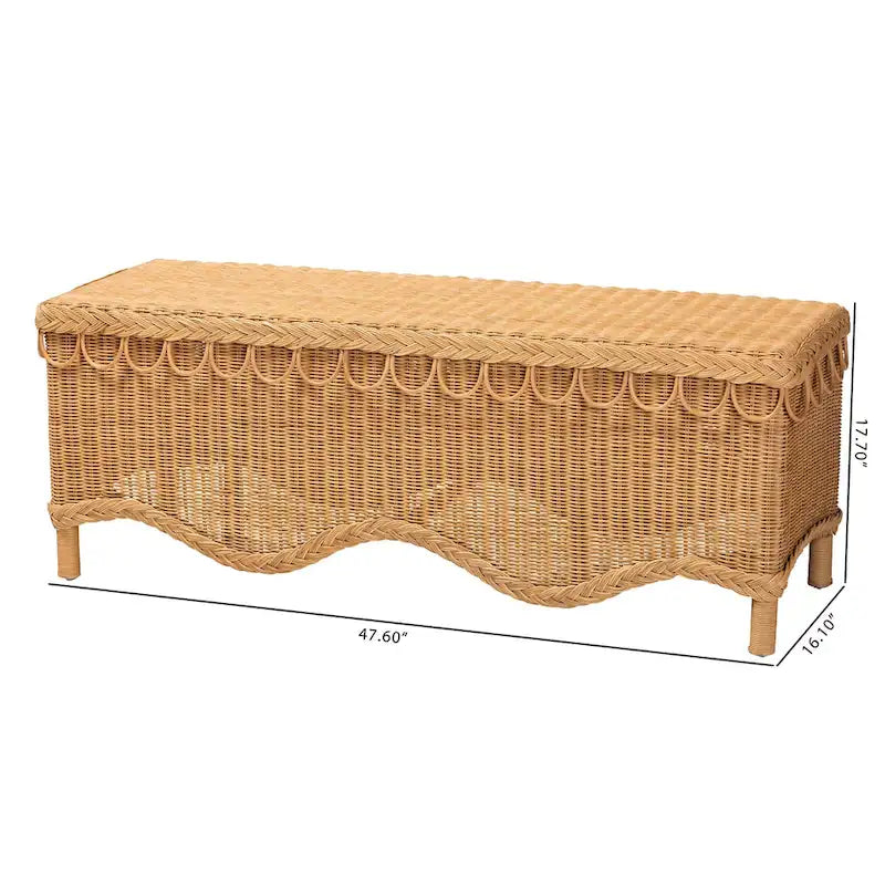 Banc d'appoint en rotin miel de Bohème tressé bord festonné Naturel clair