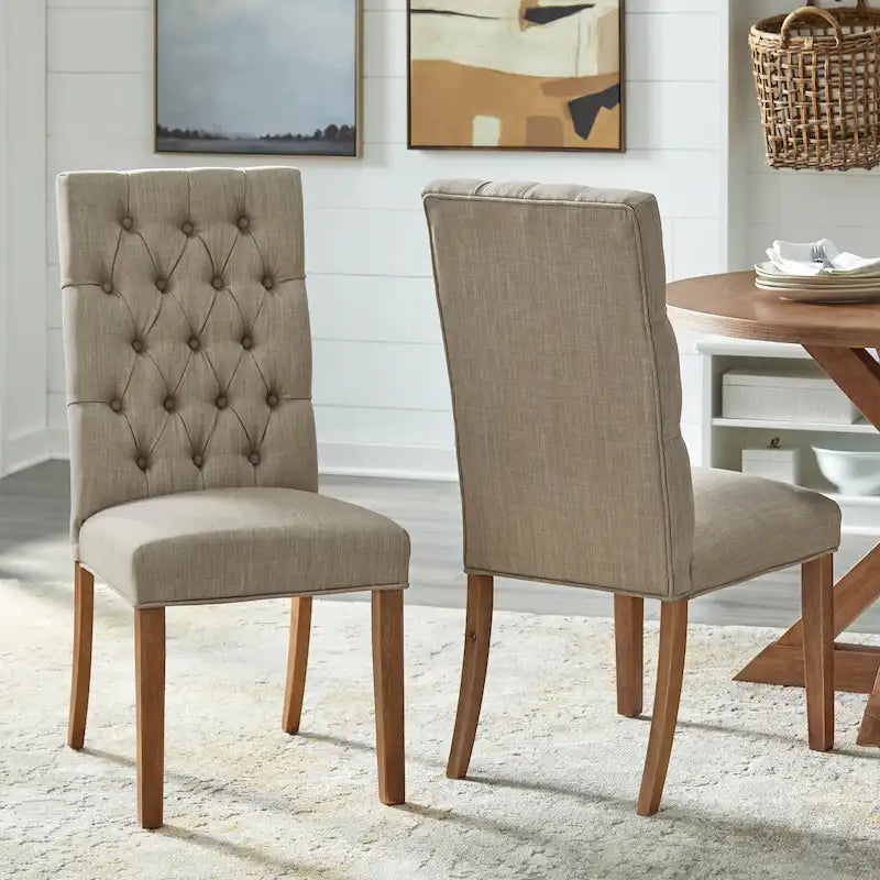Chaise de salle à manger Parsons capitonnée beige avec pieds en bois massif style fermier