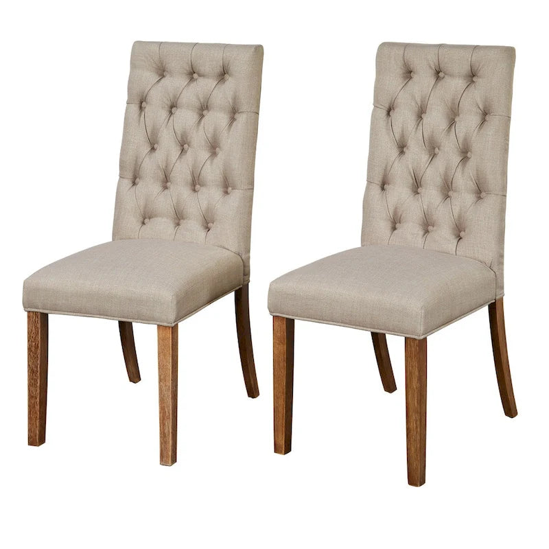 Chaise de salle à manger Parsons capitonnée beige avec pieds en bois massif style fermier