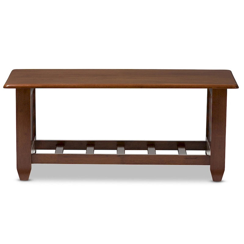 Table basse en bois massif merisier de style Mission avec étagère à lattes