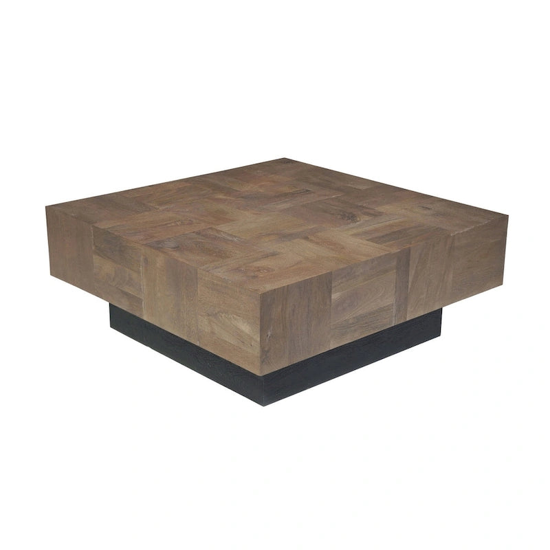 Table basse carrée en bois de manguier massif bicolore noir et marron foncé