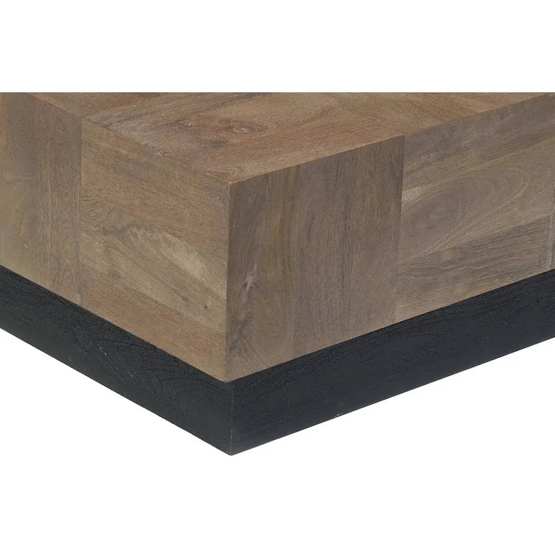 Table basse carrée en bois de manguier massif bicolore noir et marron foncé