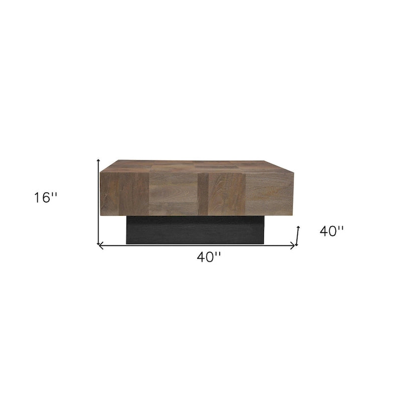 Table basse carrée en bois de manguier massif bicolore noir et marron foncé