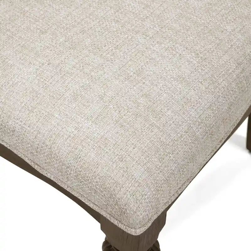 Chaise de salle à manger formelle à dossier haut en bois sculpté, tapissée ivoire, rustique naturelle