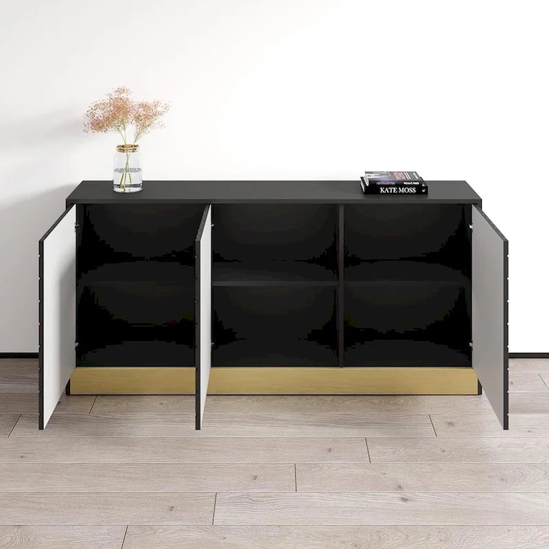 Buffet en Métal Noir Texturé Nid d'Abeille Moderne avec Base Dorée