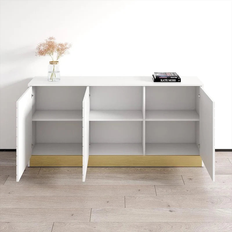 Buffet en Métal Noir Texturé Nid d'Abeille Moderne avec Base Dorée