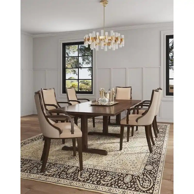 Fauteuil de salle à manger classique avec revêtement en similicuir et cadre en bois de noyer