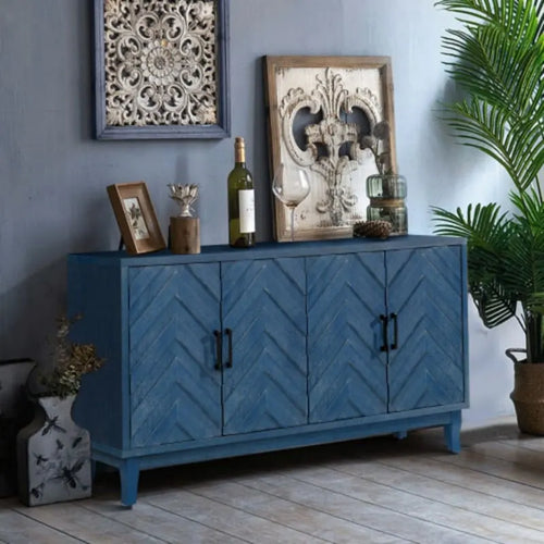 Buffet bas en bois à 4 portes avec panneau à motif diamant