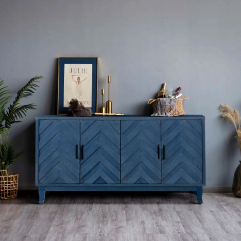 Buffet bas en bois à 4 portes avec panneau à motif diamant