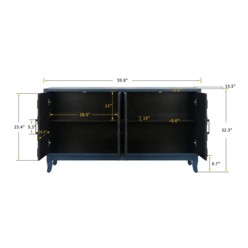 Buffet bas en bois à 4 portes avec panneau à motif diamant