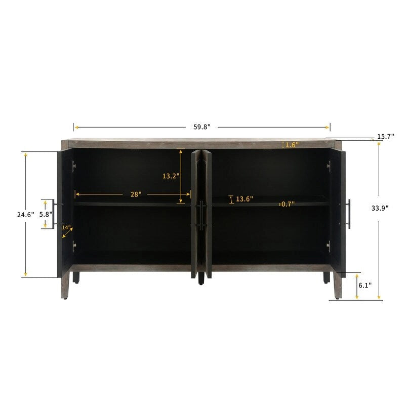 Buffet bas en bois à 4 portes avec panneau à motif diamant