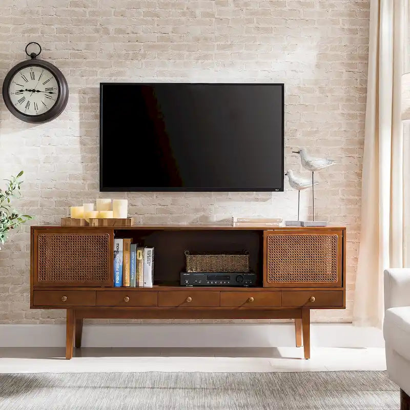 SEI Furniture Mid-century Modern TV Stand Media Console for TV's up to 68