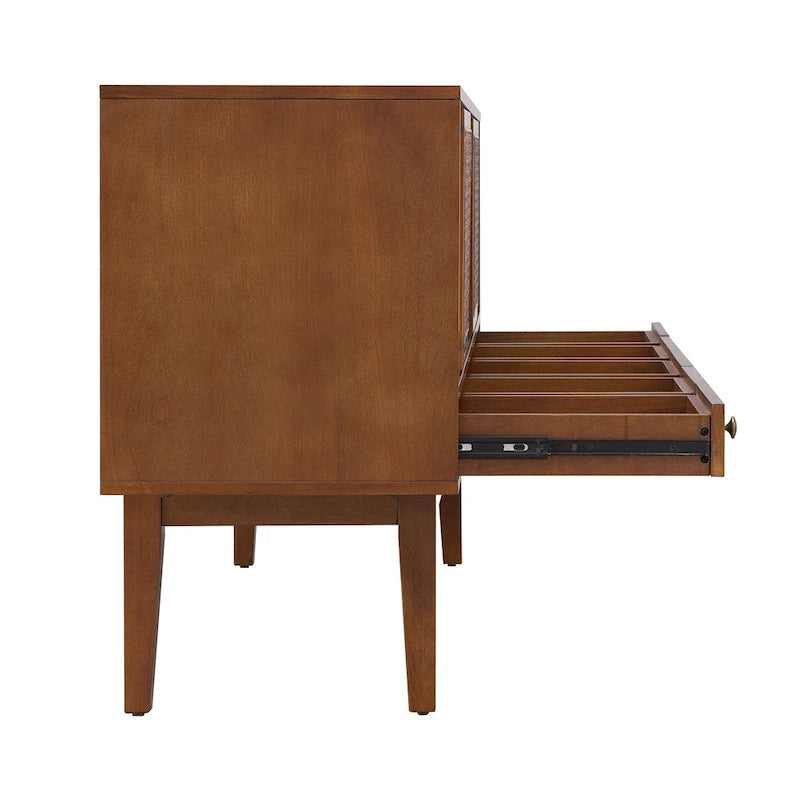 Meuble TV scandinave en rotin avec portes coulissantes marron