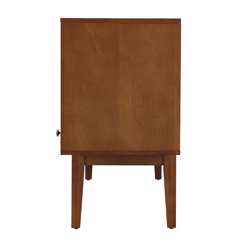 Meuble TV scandinave en rotin avec portes coulissantes marron