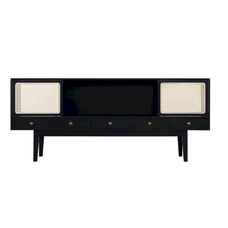 Meuble TV scandinave en rotin avec portes coulissantes marron
