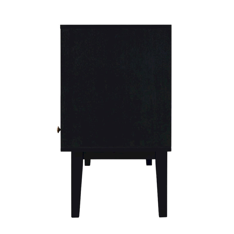 Meuble TV scandinave en rotin avec portes coulissantes marron