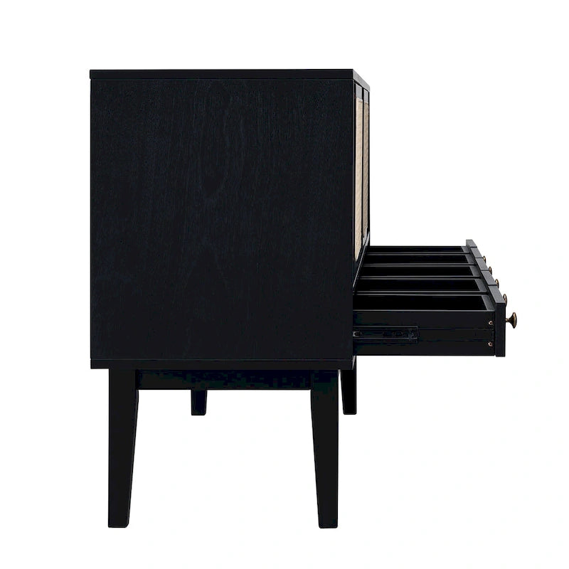 Meuble TV scandinave en rotin avec portes coulissantes marron