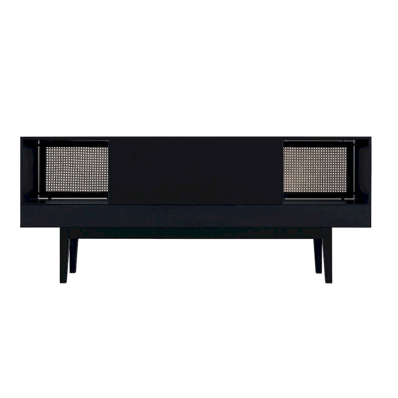Meuble TV scandinave en rotin avec portes coulissantes marron