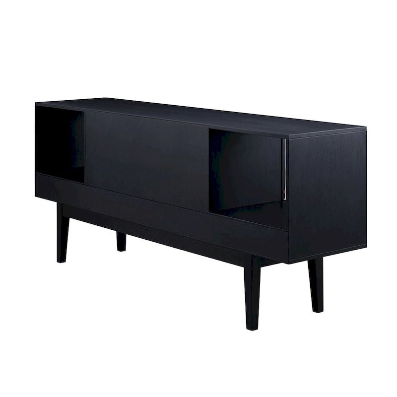 Meuble TV scandinave en rotin avec portes coulissantes marron