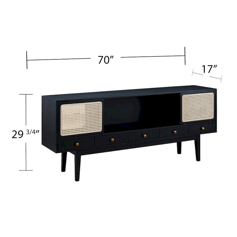 Meuble TV scandinave en rotin avec portes coulissantes marron