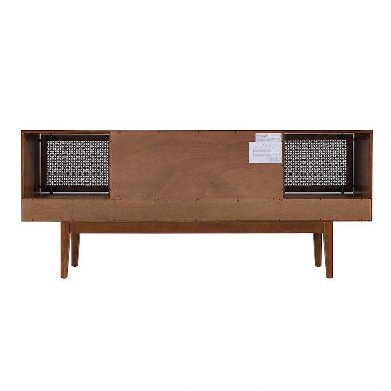 Meuble TV scandinave en rotin avec portes coulissantes marron