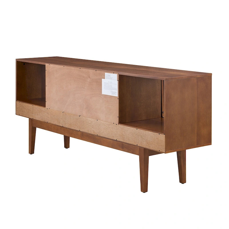 Meuble TV scandinave en rotin avec portes coulissantes marron