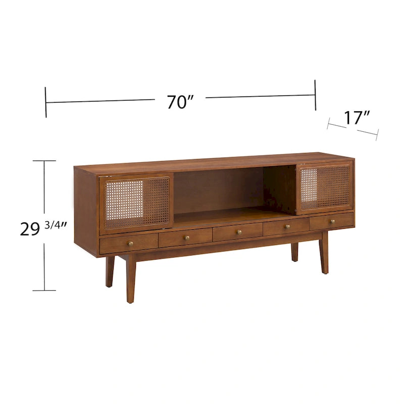 Meuble TV scandinave en rotin avec portes coulissantes marron