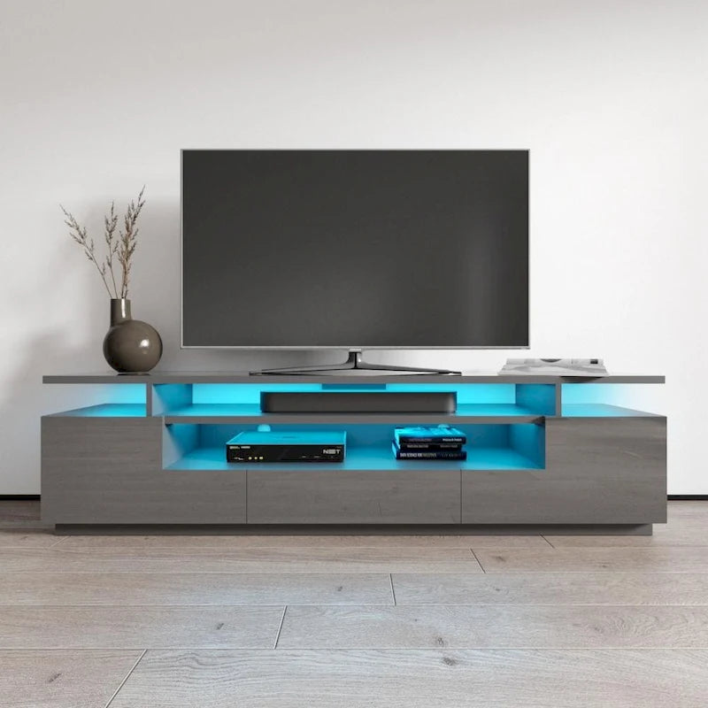 Meuble TV moderne laqué avec lumières LED 16 couleurs Gris foncé