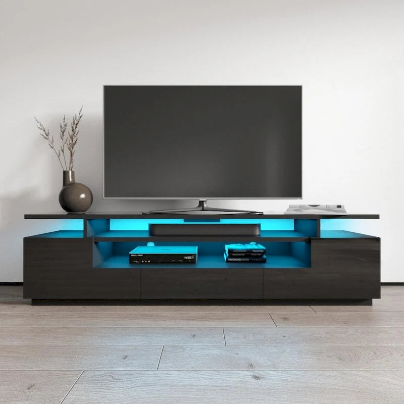 Meuble TV moderne laqué avec lumières LED 16 couleurs Gris foncé
