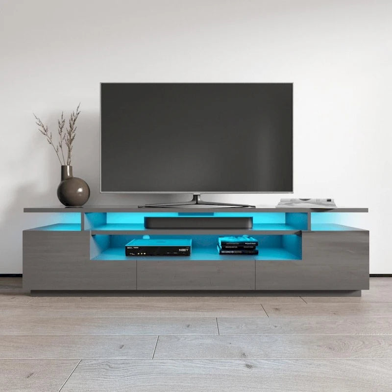 Meuble TV moderne laqué avec lumières LED 16 couleurs Gris foncé