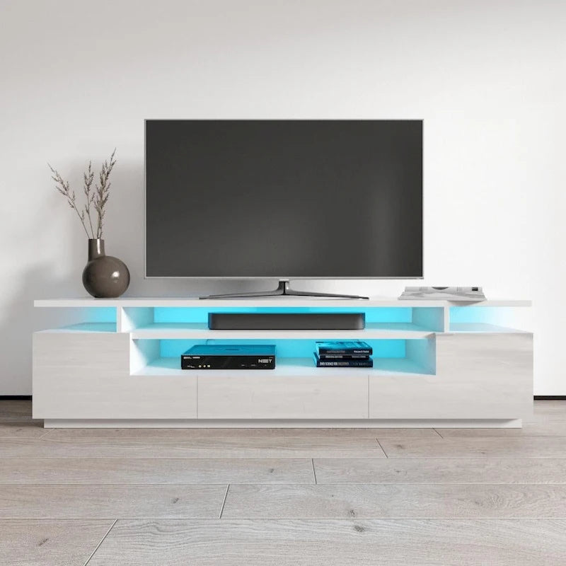 Meuble TV moderne laqué avec lumières LED 16 couleurs Gris foncé
