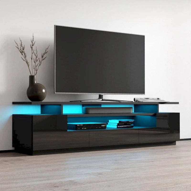 Meuble TV moderne laqué avec lumières LED 16 couleurs Gris foncé