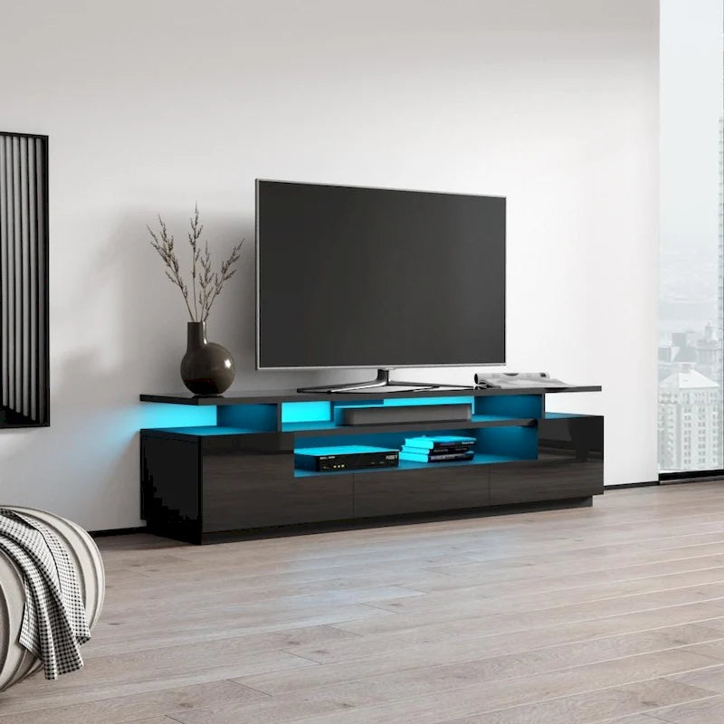 Meuble TV moderne laqué avec lumières LED 16 couleurs Gris foncé