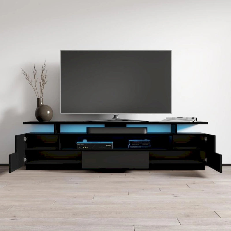 Meuble TV moderne laqué avec lumières LED 16 couleurs Gris foncé