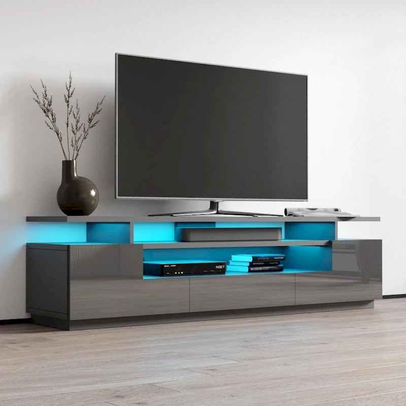 Meuble TV moderne laqué avec lumières LED 16 couleurs Gris foncé