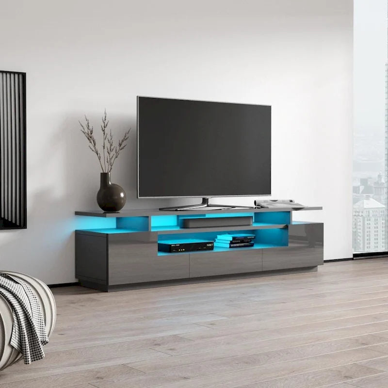 Meuble TV moderne laqué avec lumières LED 16 couleurs Gris foncé