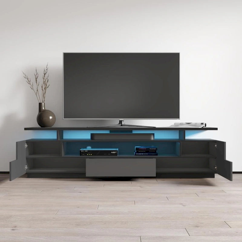 Meuble TV moderne laqué avec lumières LED 16 couleurs Gris foncé