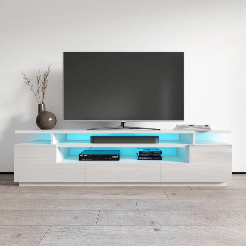 Meuble TV moderne laqué avec lumières LED 16 couleurs Gris foncé