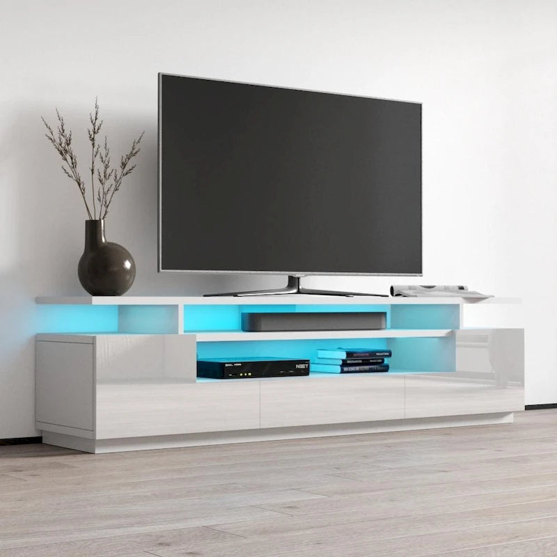 Meuble TV moderne laqué avec lumières LED 16 couleurs Gris foncé