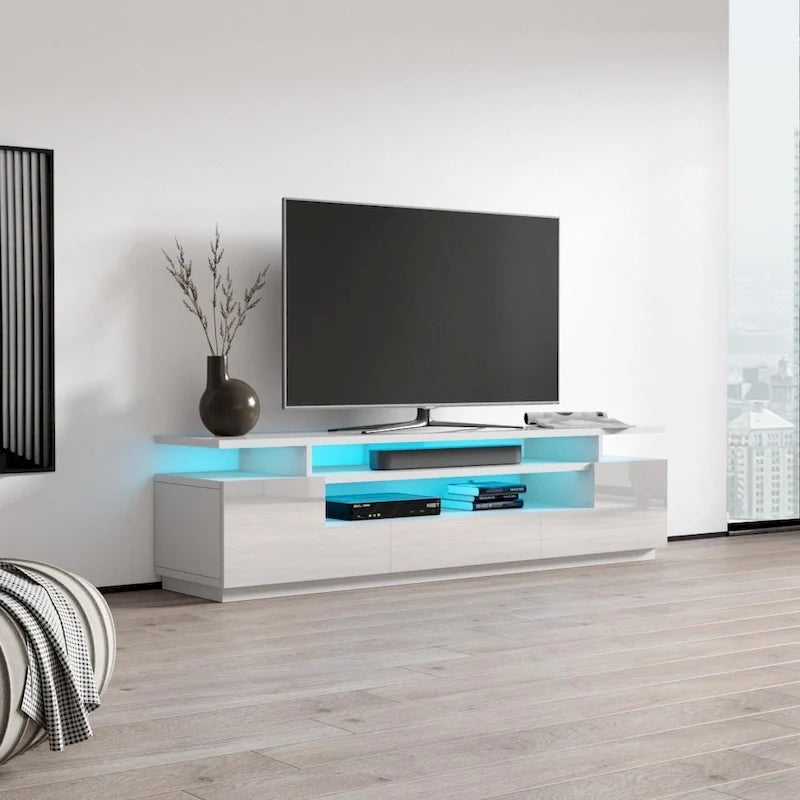 Meuble TV moderne laqué avec lumières LED 16 couleurs Gris foncé